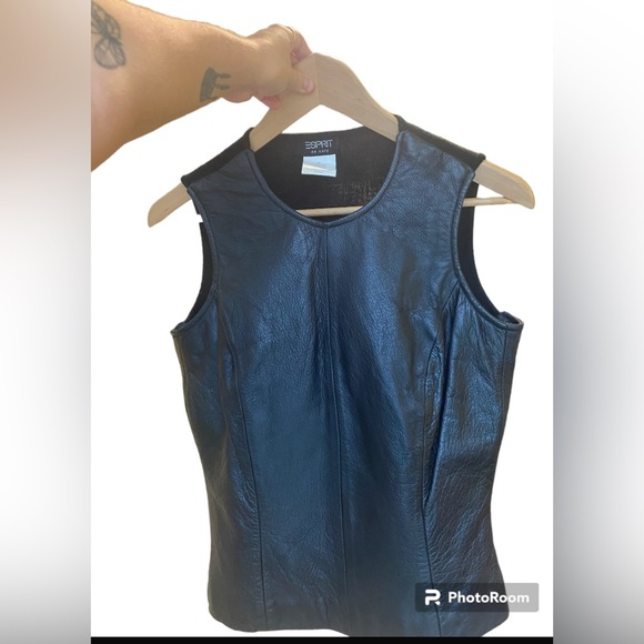 ESPRIT|| Vintage 100%Leather Camisole Blouse, No flaws with a knit back. - Picture 2 of 9